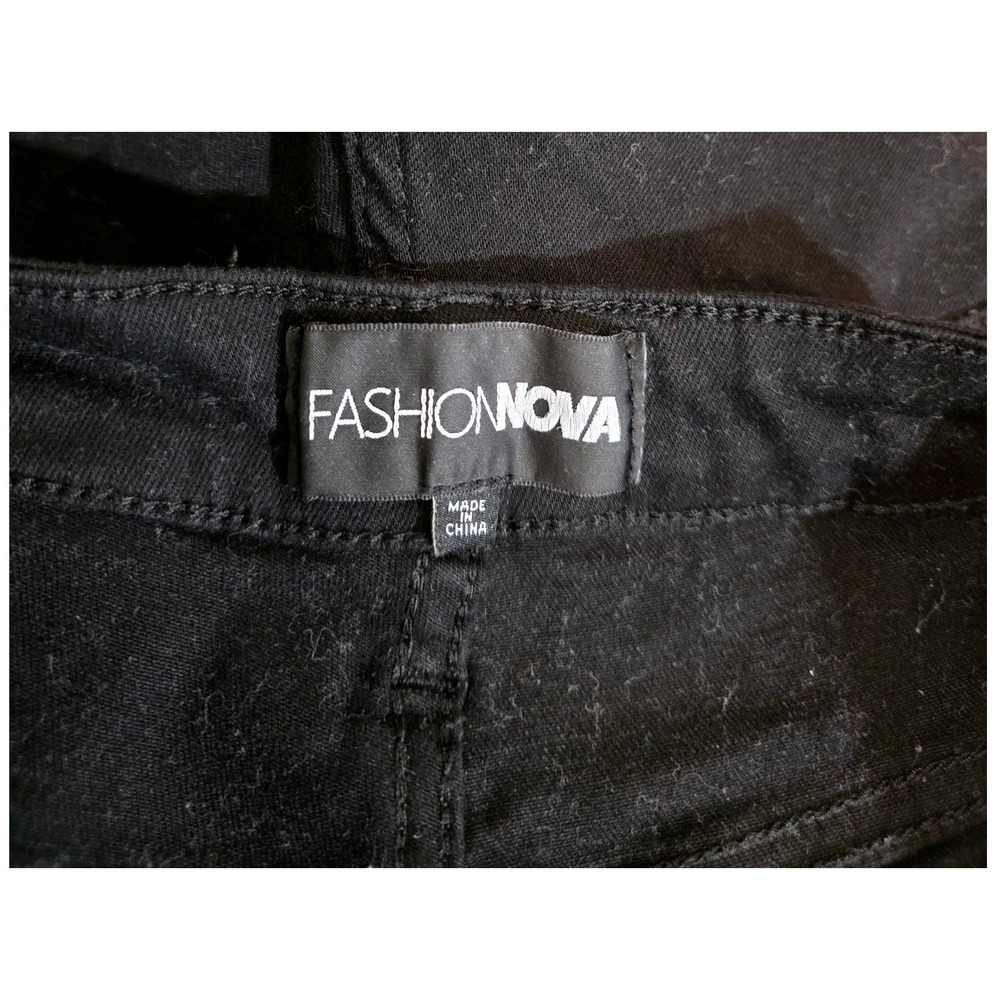 Fashion Nova Denim Shorts Black Frayed Fringe Distressed High - Picture 6 of 10